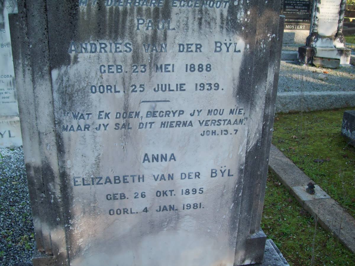 BYL Paul Andries, van der 1888-1939 &amp; Anna Elizabeth 1895-1981