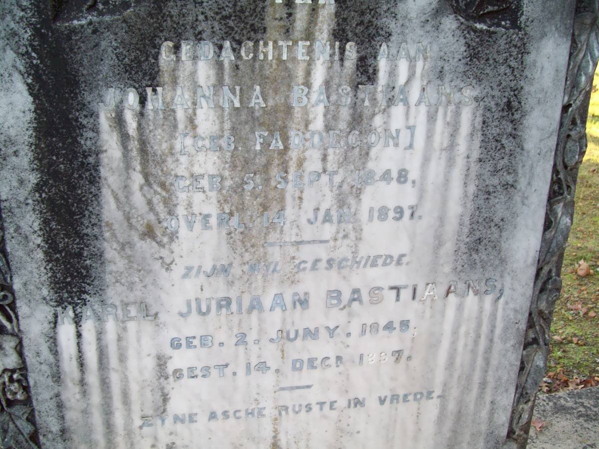 BASTIAANS Karel Juriaan 1845-1897 &amp; Johanna FADDEGON 1848-1897