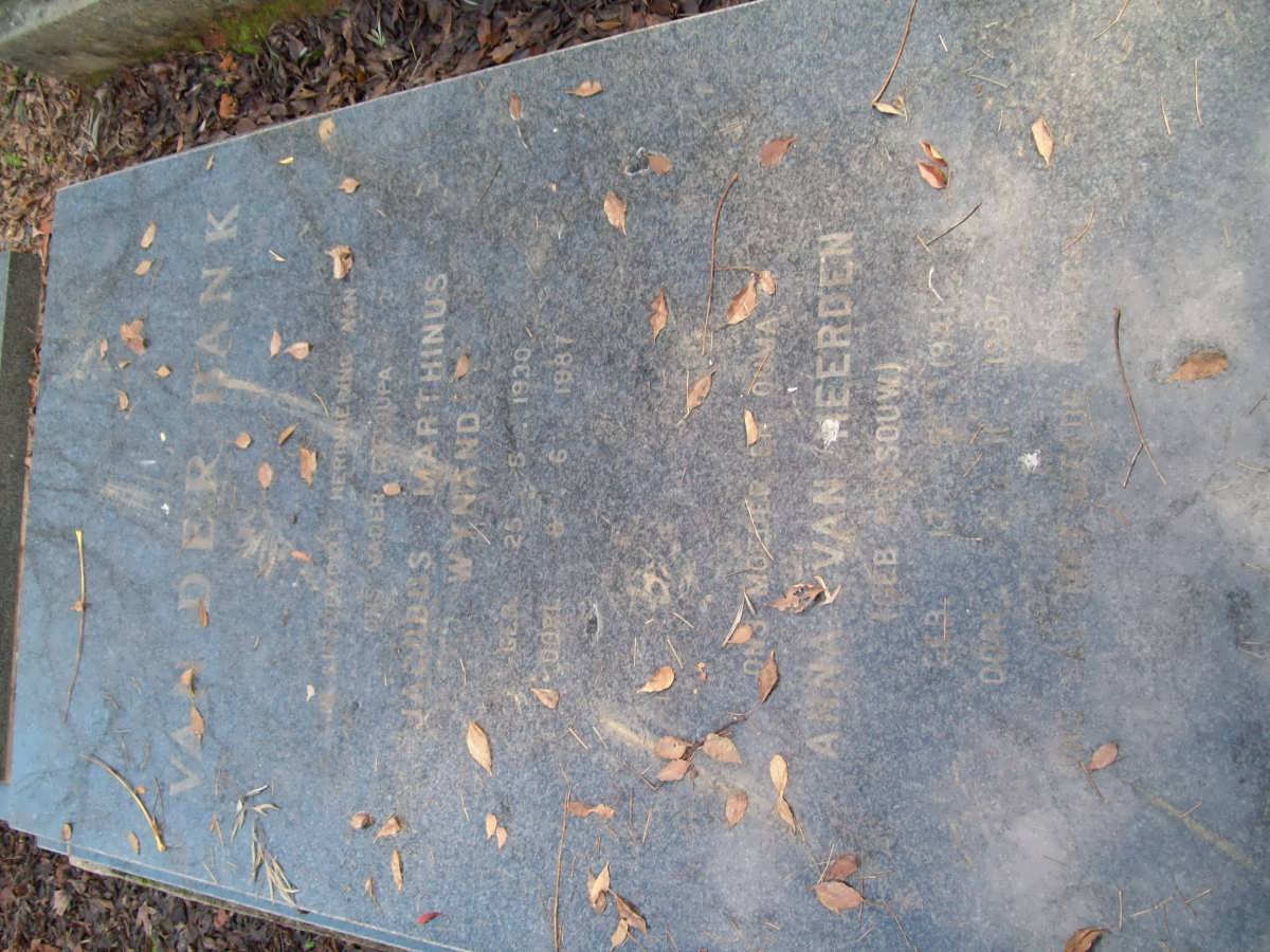 BANK Jacobus Marthinus Wynand, van der 1930-1987 &amp; Anna van Heerden ROSSOUW 1941-1987