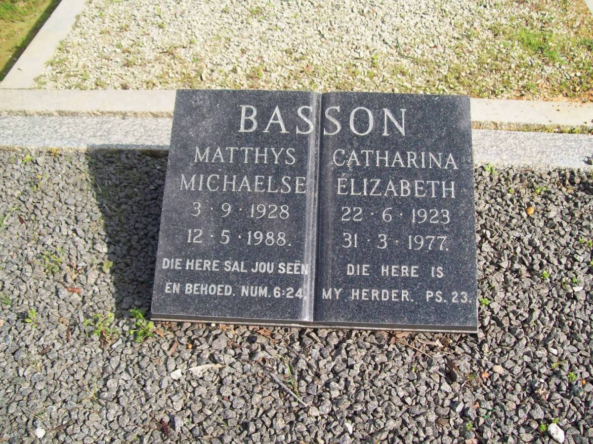 BASSON Matthys Michaelse 1928-1988 &amp; Catharina Elizabeth 1923-1977