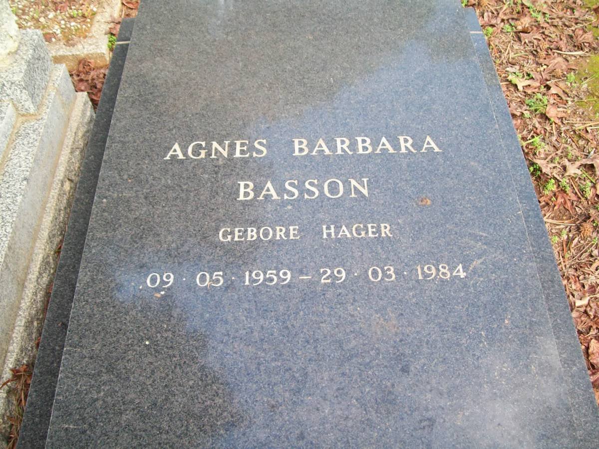BASSON Agnes Barbara nee HAGER 1959-1984