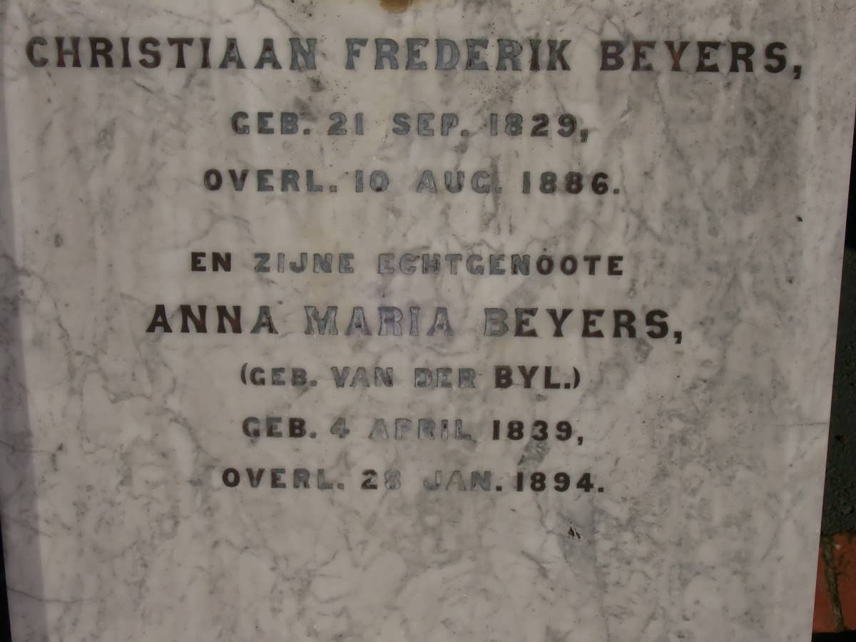 BEYERS Christiaan Frederik 1829-1886 &amp; Anna Maria VAN DER BYL 1839-1894