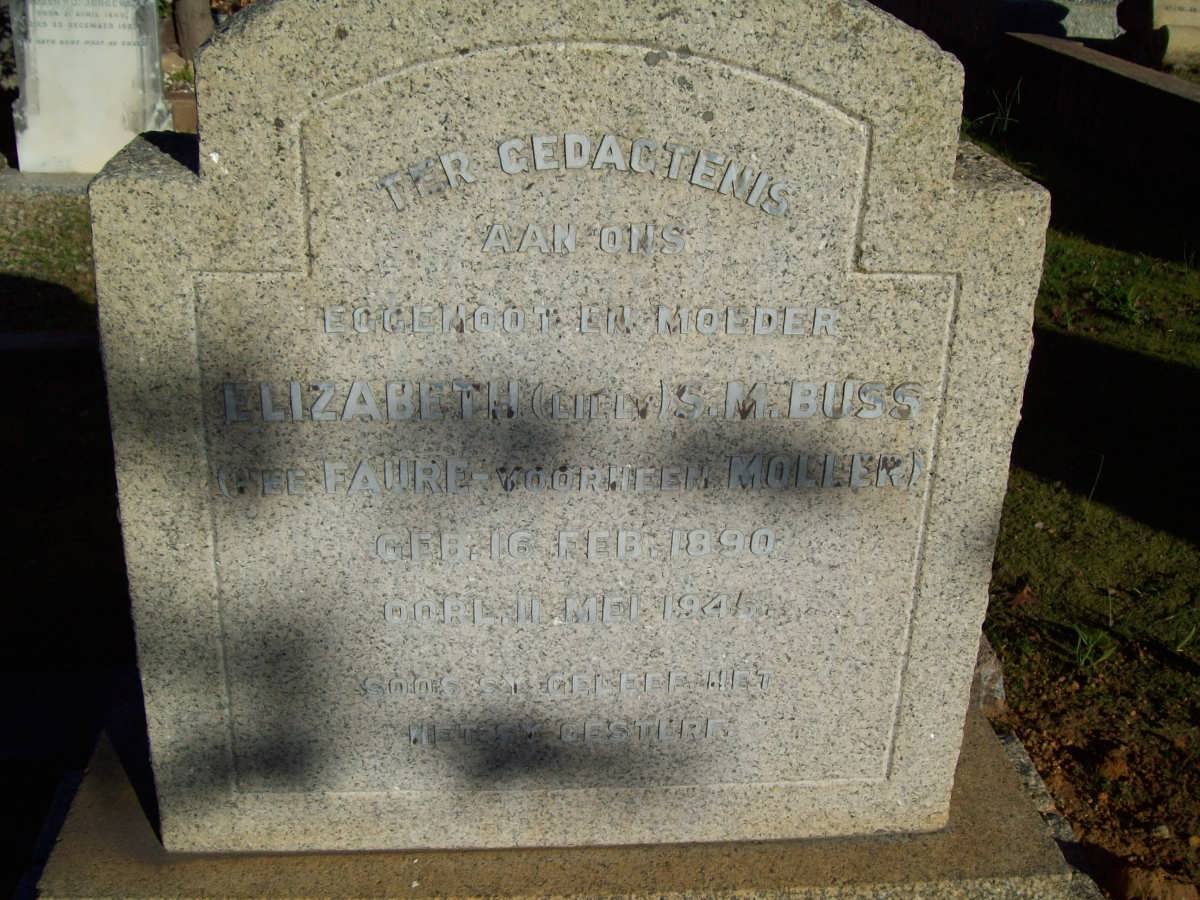 BUSS Elizabeth S. M. previously MOLLER nee FAURE 1890-1941