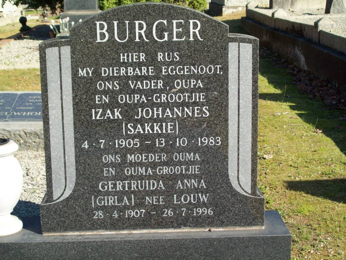 BURGER Izak Johannes 1905-1983 &amp; Gertruida Anna LOUW 1907-1996