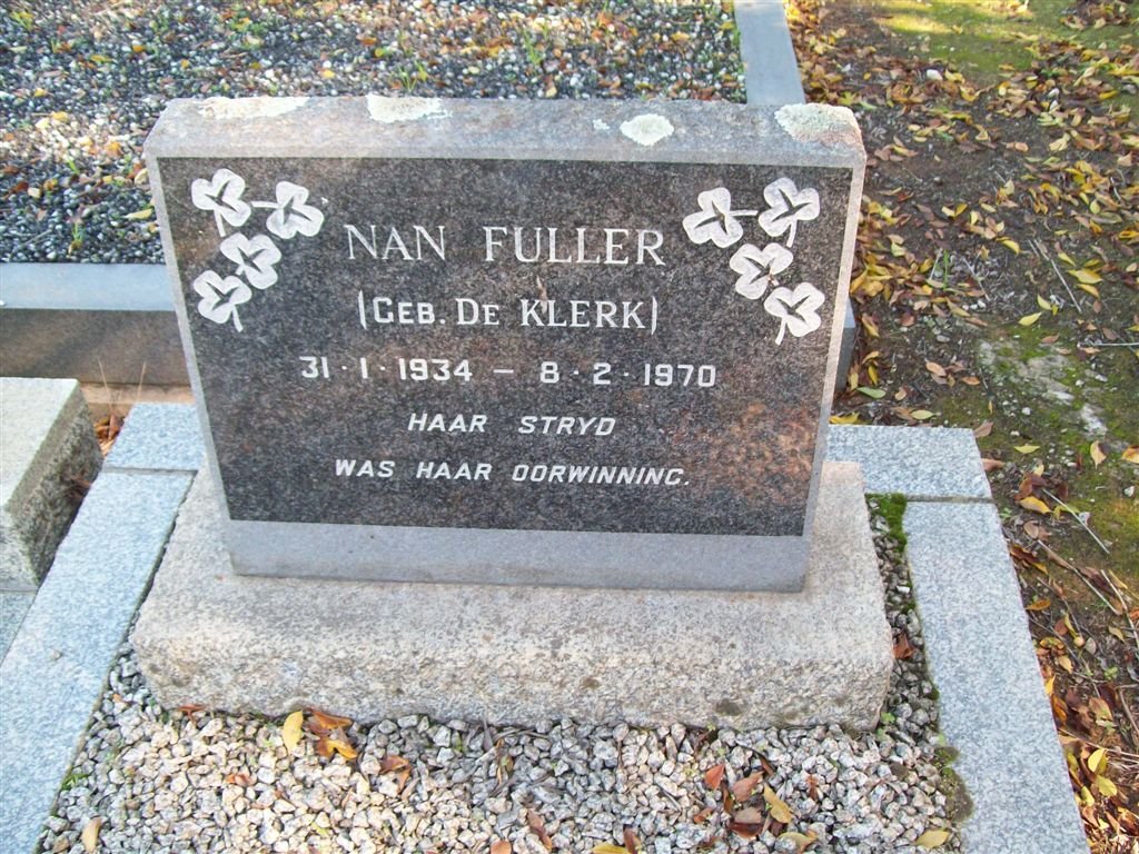 FULLER Nan nee DE KLERK 1934-1970