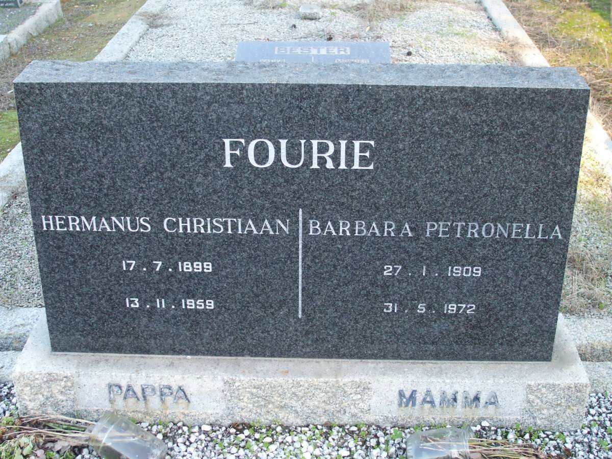 FOURIE Hermanus Christiaan 1899-1959 &amp; Barbara Petronella 1909-1972