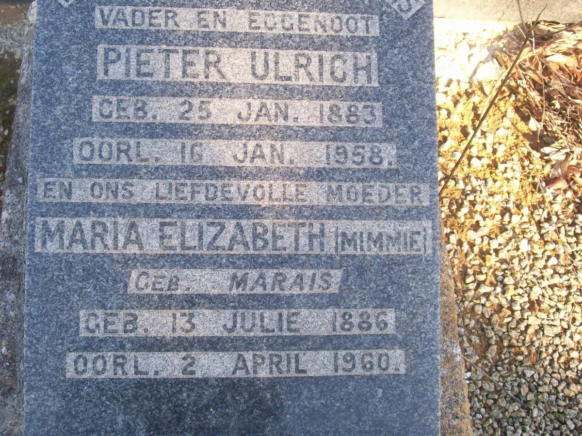 FISCHER Pieter Ulrich 1883-1958 &amp; Maria Elizabeth MARAIS 1886-1960