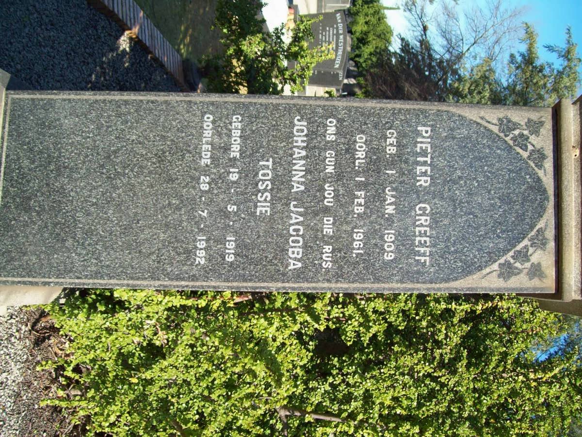 GREEFF Pieter 1909-1961 &amp; Johanna Jacoba 1919-1992
