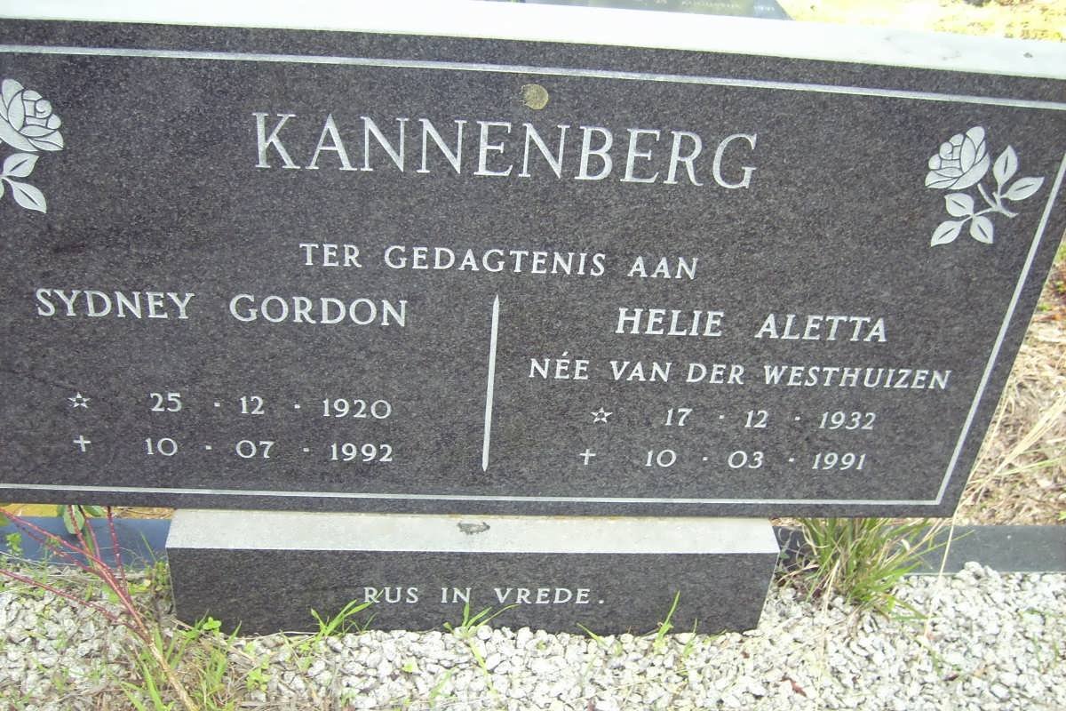 KANNENBERG Sydney Gordon 1920-1992 &amp; Helie Aletta VAN DER WESTHUIZEN 1932-1991