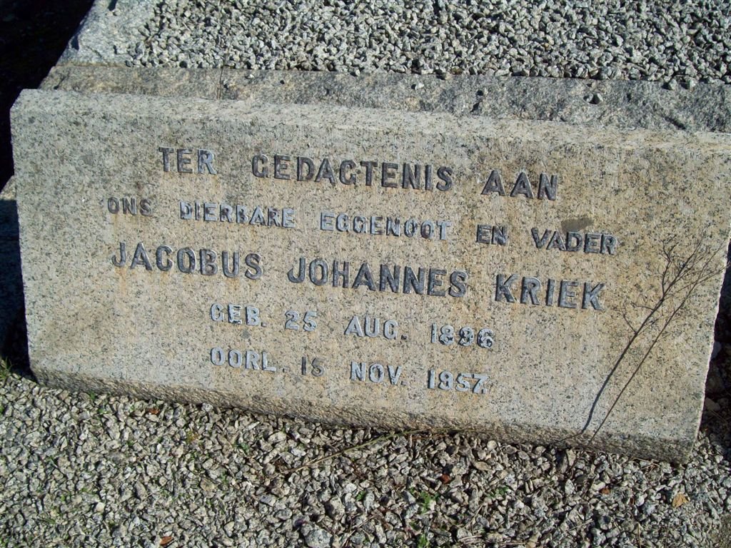 KRIEK Jacobus Johannes 1896-1957