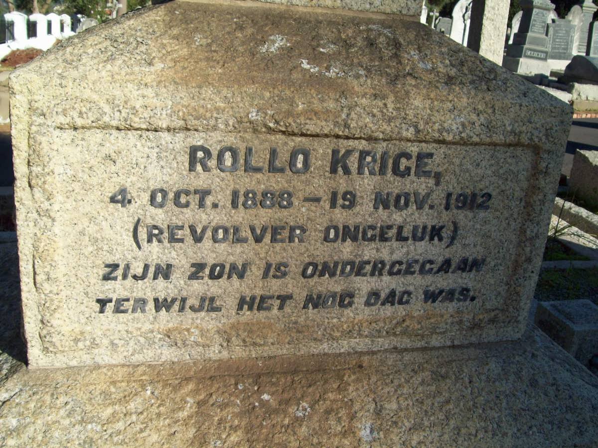 KRIGE Jacob Daniel 1845-1919 &amp; Susanna Johanna SCHABORT 1848-1933 :: KRIGE Rollo 1888-1912