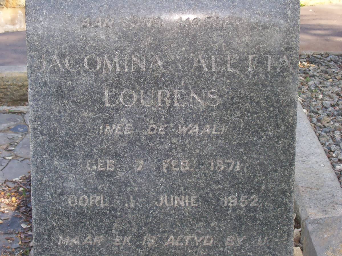 LOURENS Jacomina Aletta nee DE WAAL 1871-1952