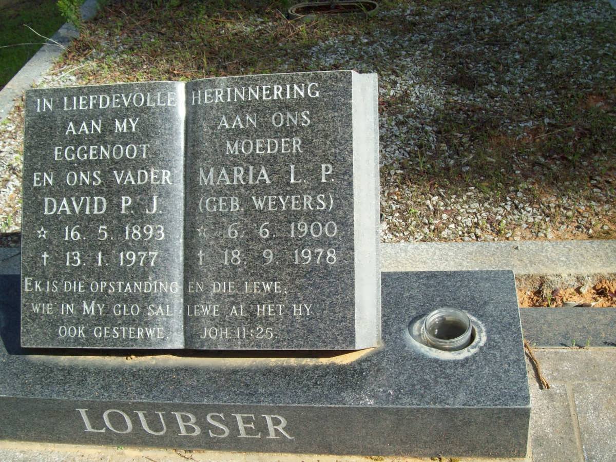 LOUBSER David P.J.1893-1977 &amp; Maria L.P. WEYERS 1900-1978