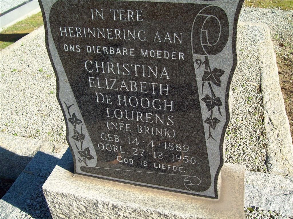LOURENS Christina Elizabeth de Hoogh nee BRINK 1889-1956