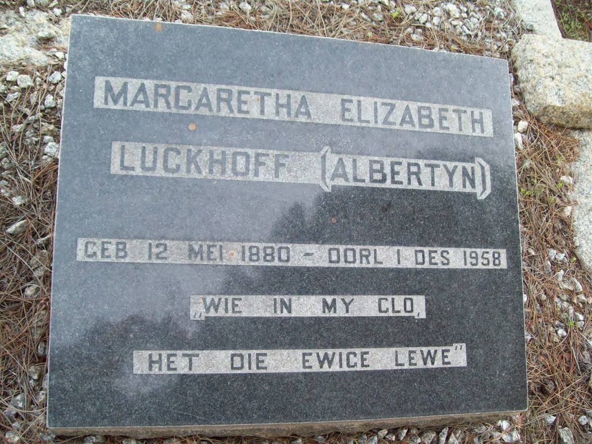 LUCKHOFF Margaretha Elizabeth nee ALBERTYN 1880-1958