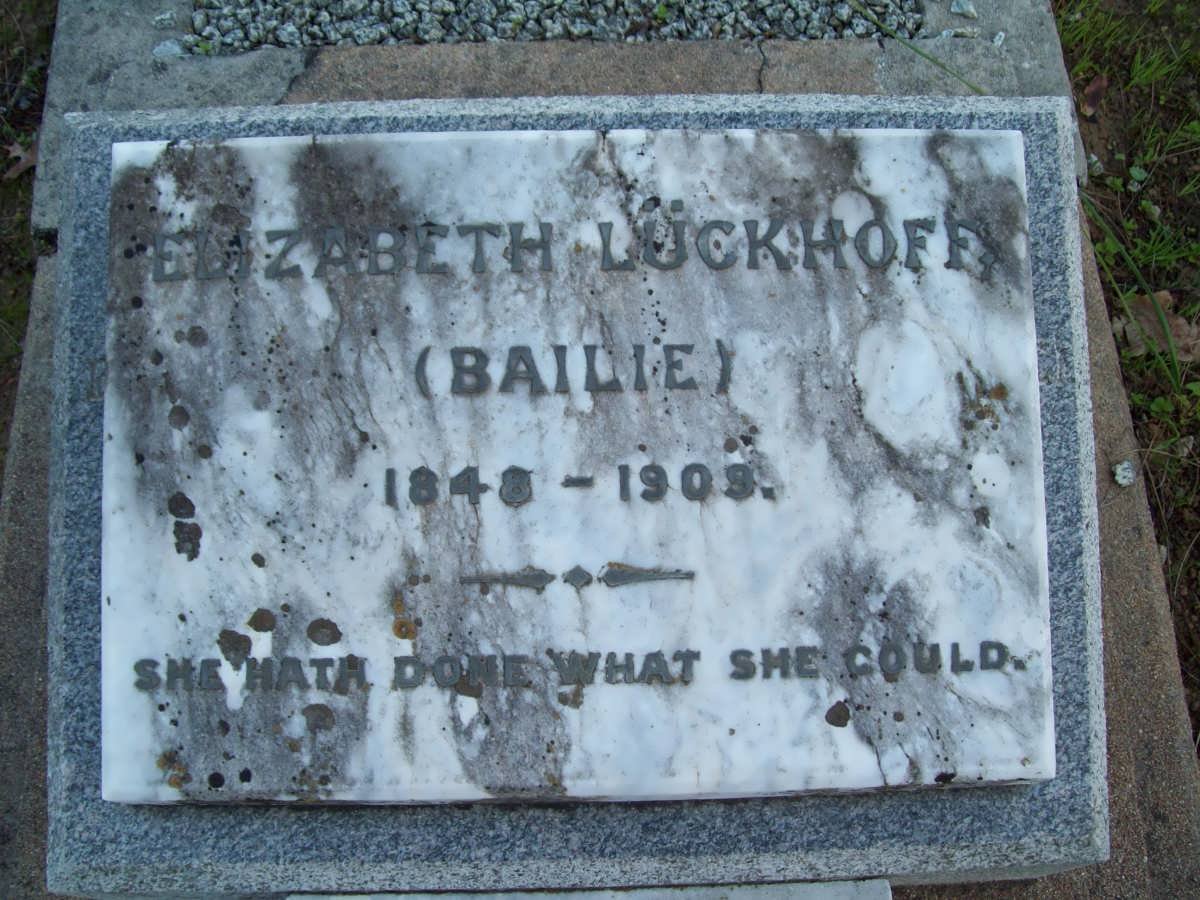 LUCKHOFF Elizabeth nee BAILIE 1848-1909 :: ERASMUS Johannes 1954-1954