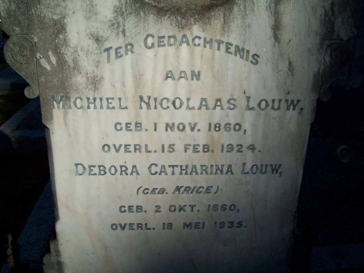 LOUW Michiel Nicolaas 1860-1924 &amp; Debora Catharina KRIGE 1860-1935