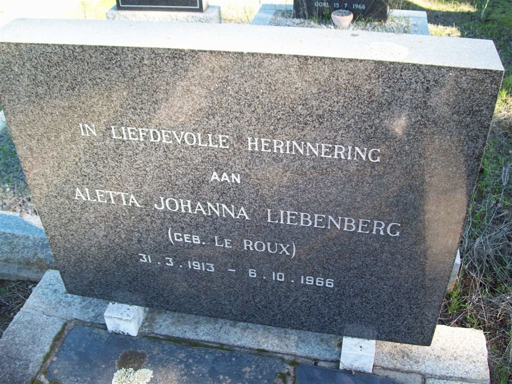 LIEBENBERG Aletta Johanna nee LE ROUX 1913-1966