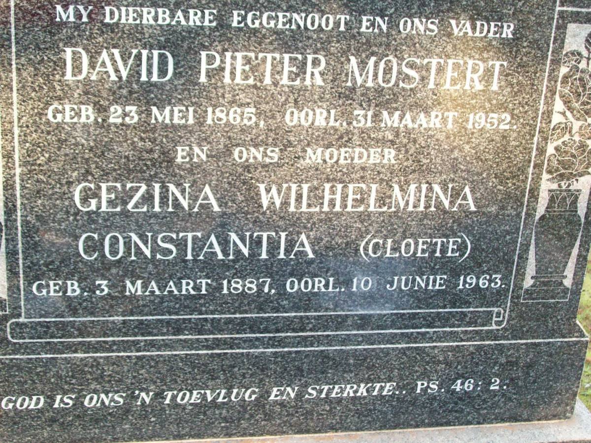 MOSTERT David Pieter 1865-1952 &amp; Gezina Wilhelmina Constantia CLOETE 1887-1963