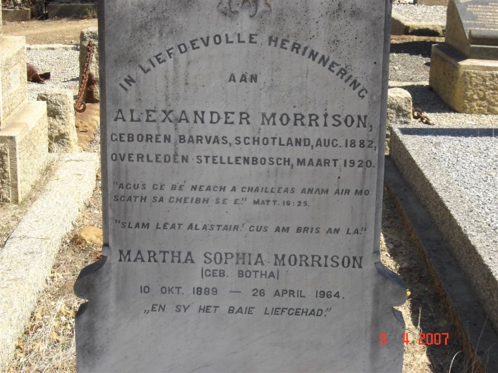 MORRISON Alexander 1882-1920 &amp; Martha Sophia BOTHA 1889-1964