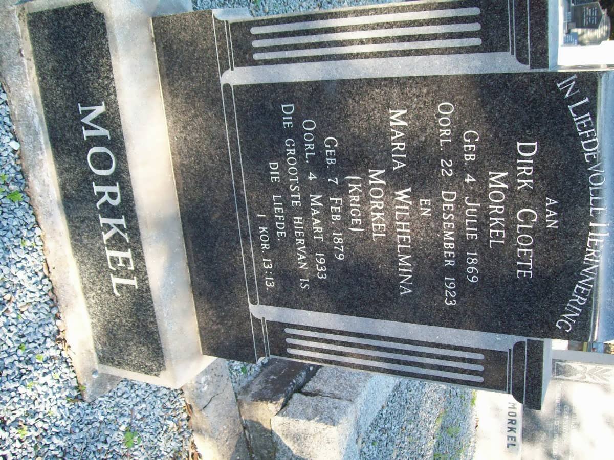 MORKEL Dirk Cloete 1869-1923 &amp; Maria Wilhelmina KRIGE 1879-1933