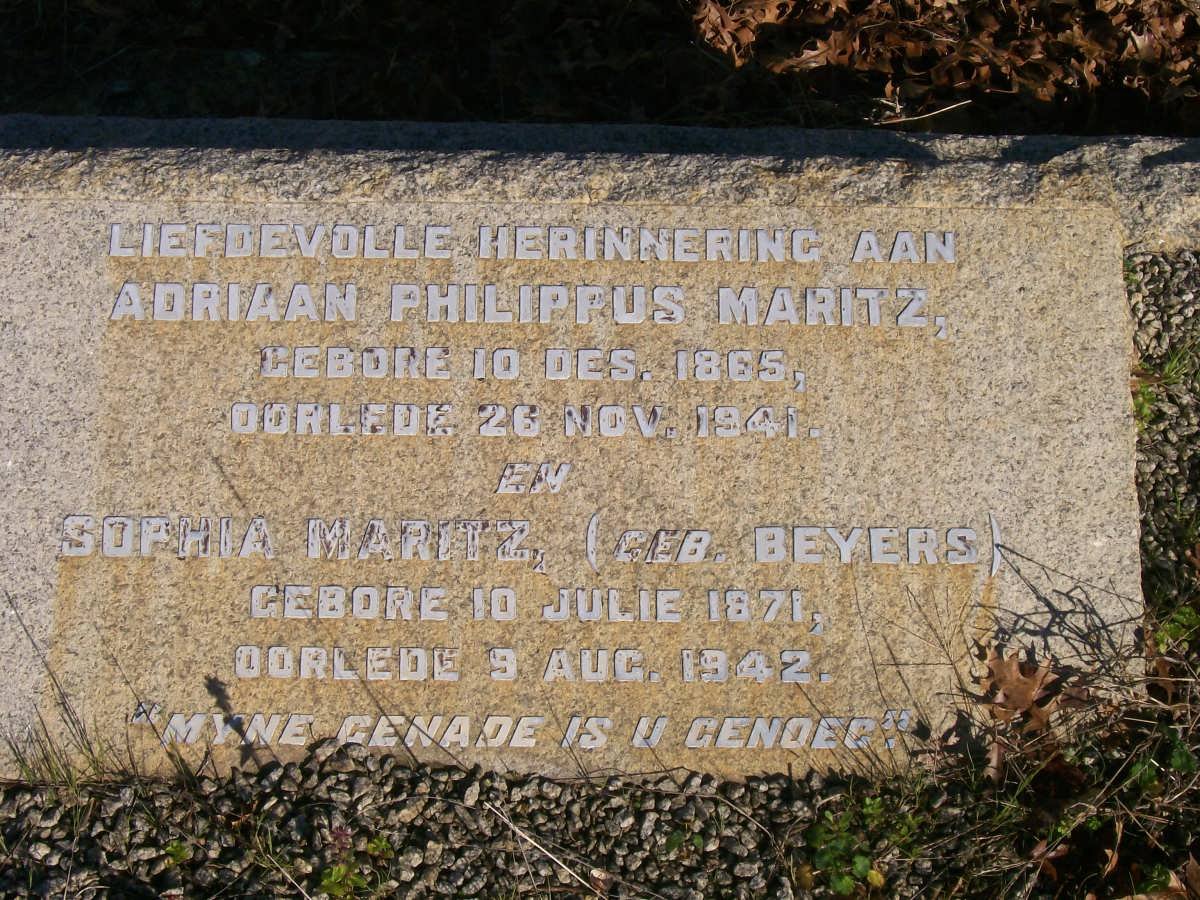 MARITZ Adriaan Philippus 1865-1941 &amp; Sophia BEYERS 1871-1942