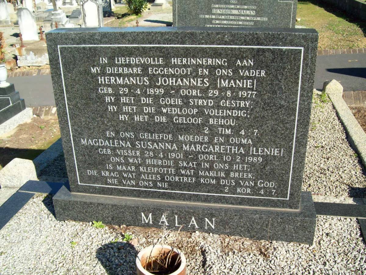 MALAN Hermanus Johannes 1899-1977 &amp; Magdalena Susanna Margaretha VISSER 1901-1989