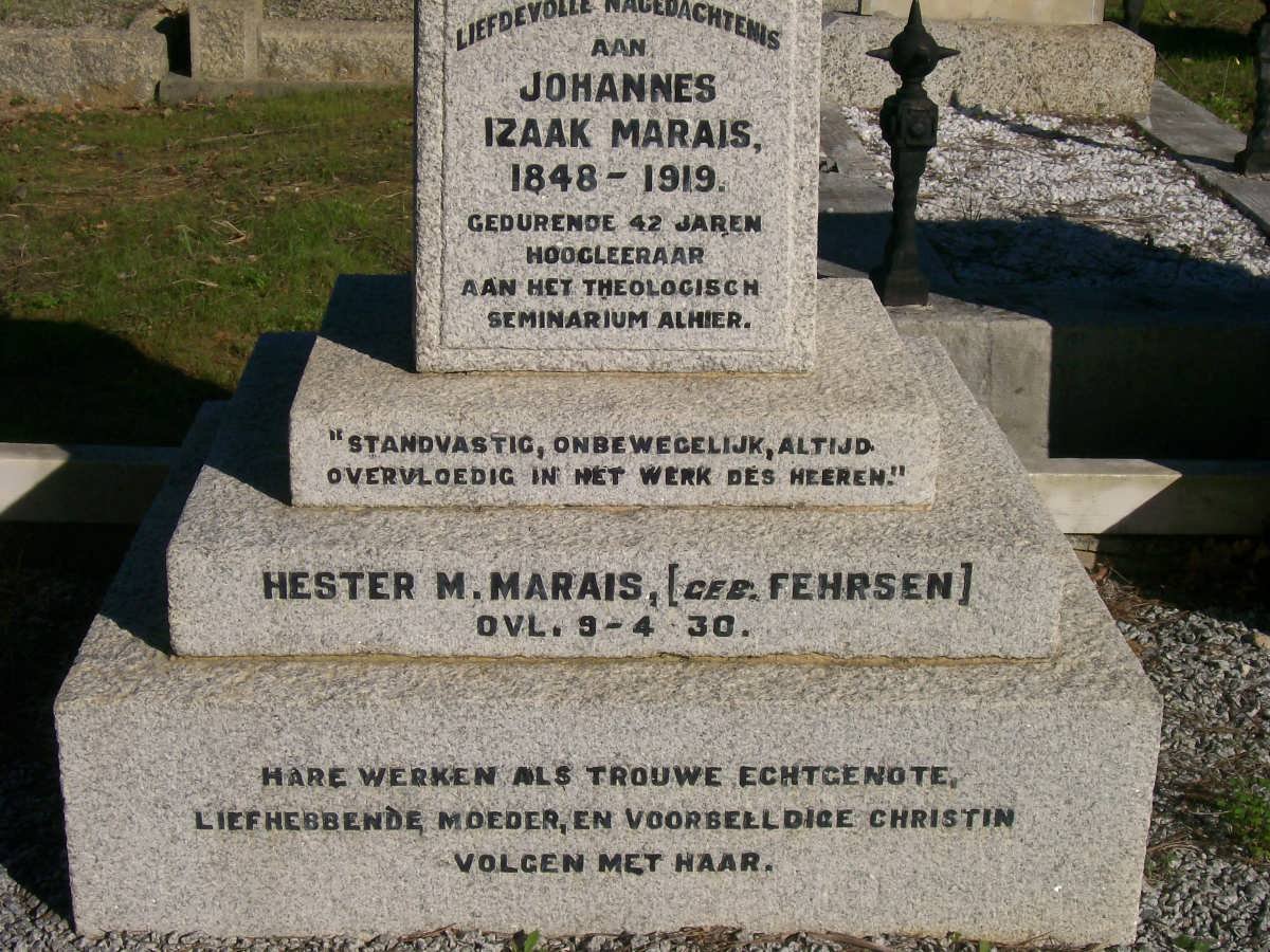 MARAIS Johannes Izaak 1848-1919 &amp; Hester M. FEHRSEN -1930
