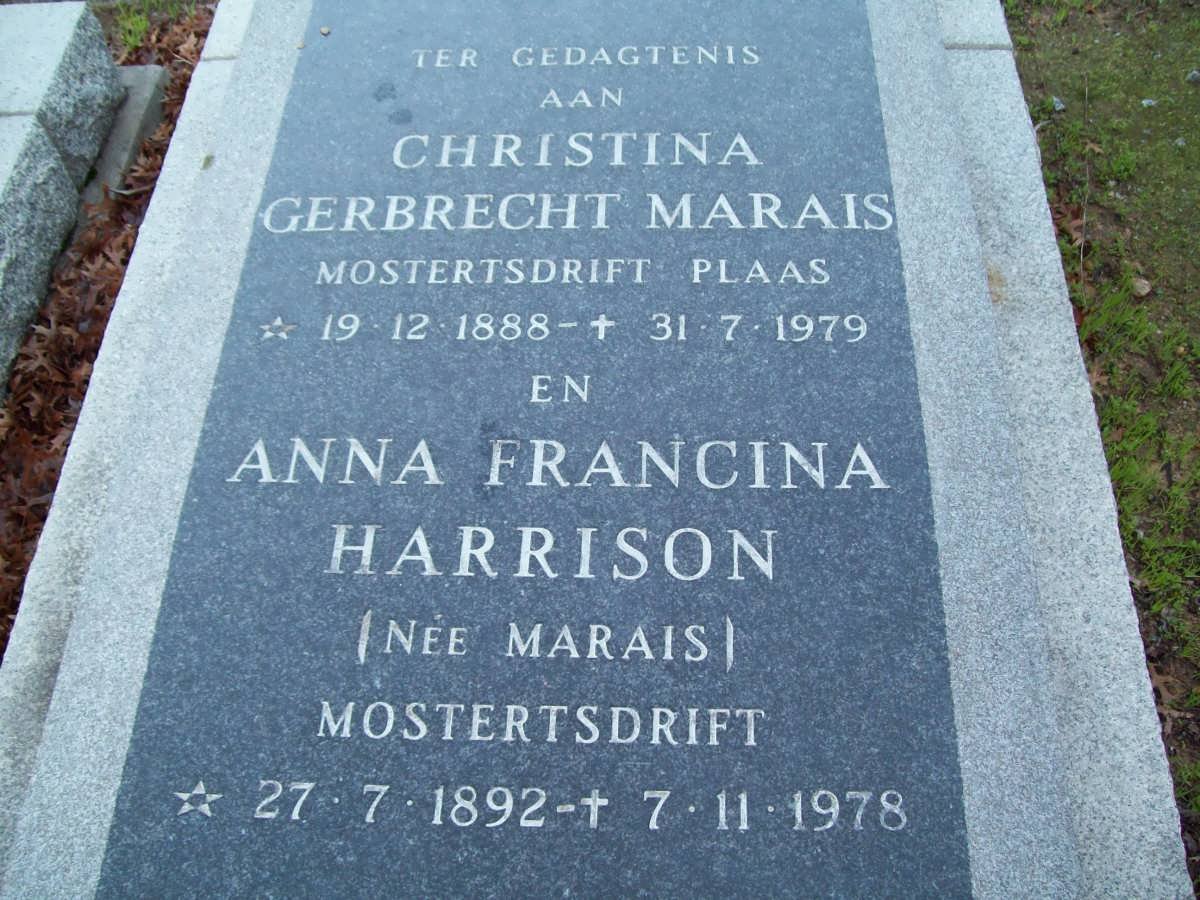 MARAIS Christina Gerbrecht 1888-1979 :: HARRISON Anna Francina nee MARAIS 1892-1978