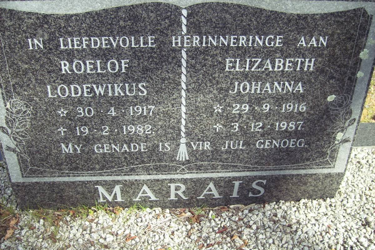 MARAIS Roelof Lodewikus 1917-1982 &amp; Elizabeth Johanna 1916-1987