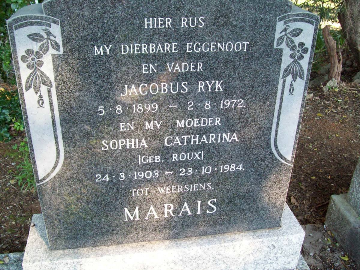 MARAIS Jacobus Ryk 1899-1972 &amp; Sophia Catharina ROUX 1903-1984