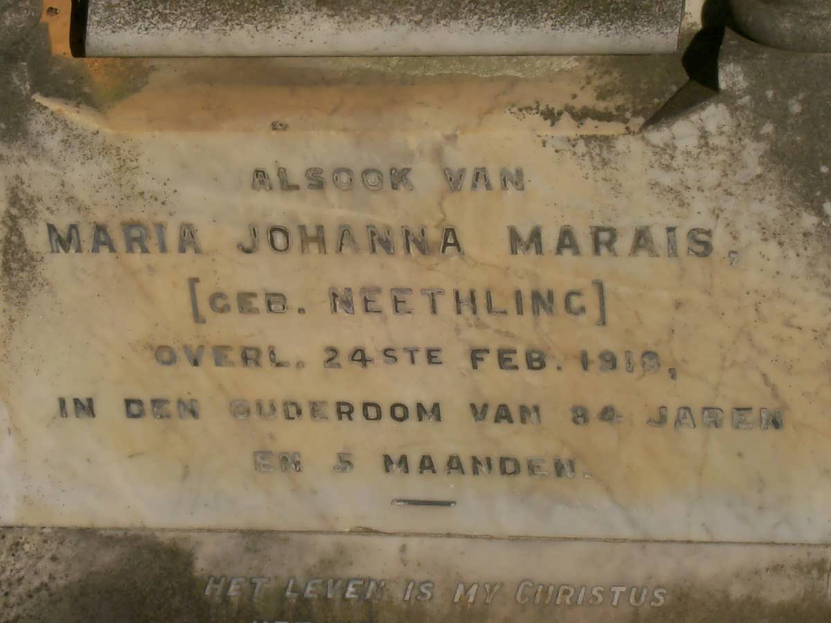 MARAIS Charles Pieter 1834-1905 &amp; Maria Johanna NEETHLING -1919