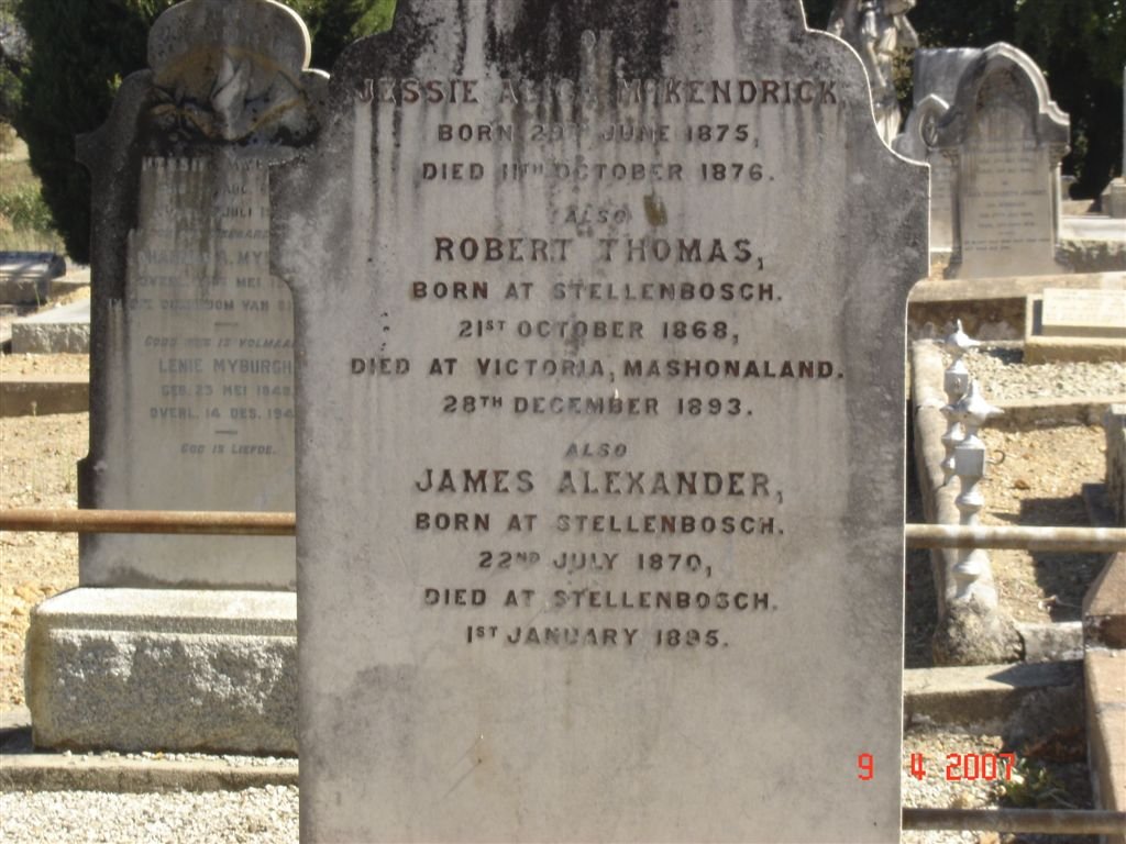 McKENDRICK Jessie Alice 1875-1876 :: McKENDRICK Robert Thomas 1868-1893 :: McKENDRICK James Alexander 1870-1895