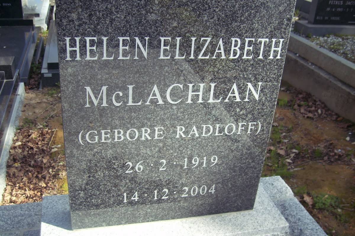McLACHLAN Helen Elizabeth nee RADLOFF 1919-2004