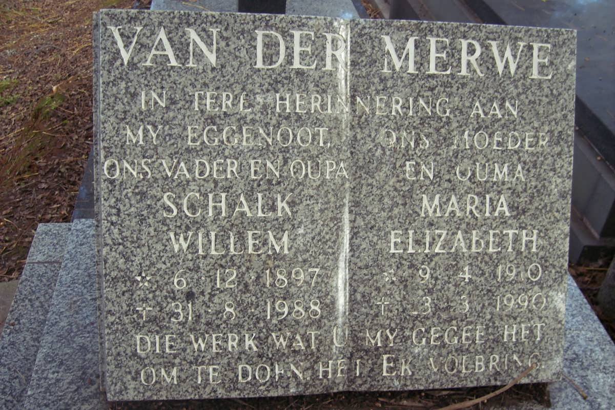 MERWE Schalk Willem, van der 1897-1988 &amp; Maria Elizabeth 1910-1990