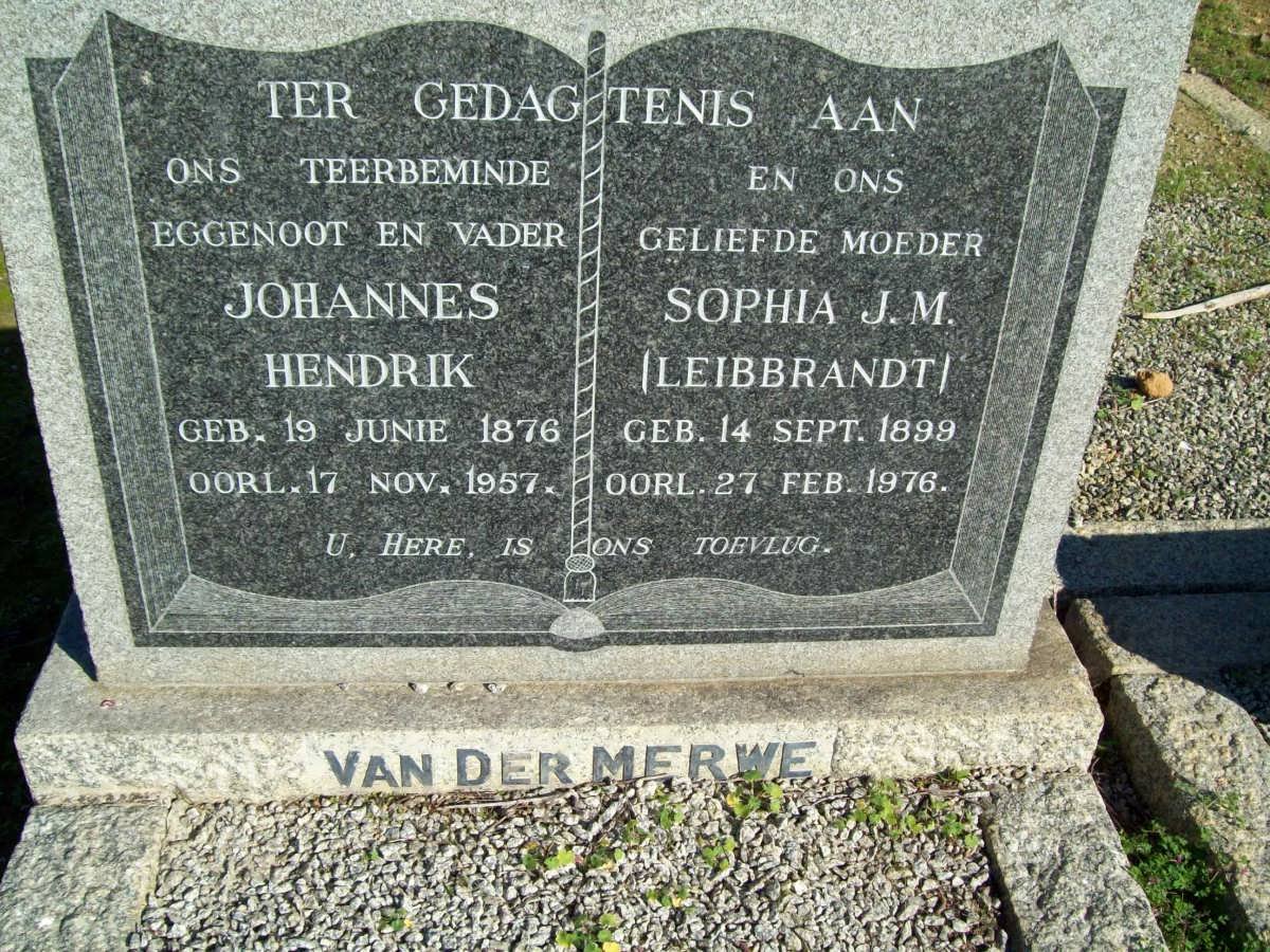 MERWE Johannes Hendrik, van der 1876-1957 &amp; Sophia J.M. LEIBRANDT 1899-1976