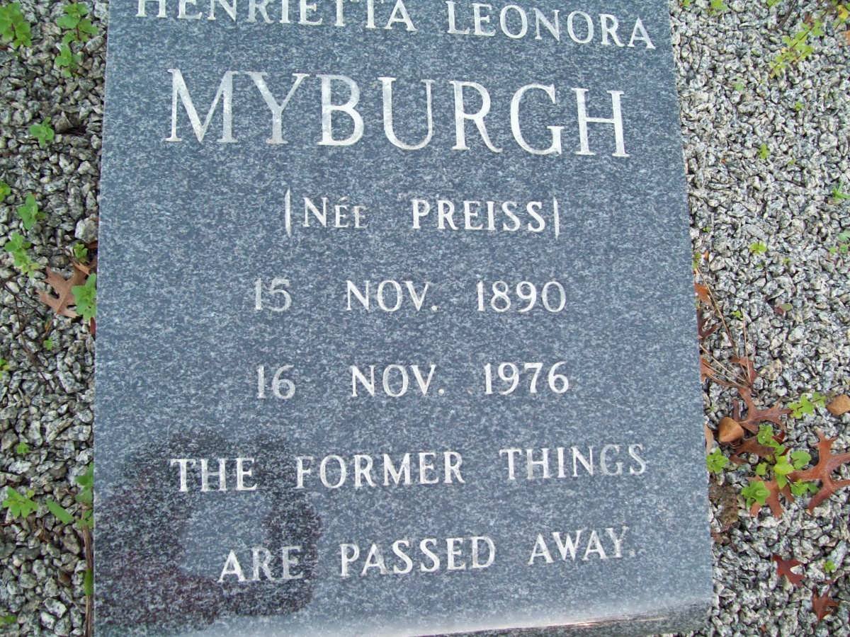 MYBURGH Henrietta Leonora nee PREISS 1890-1976