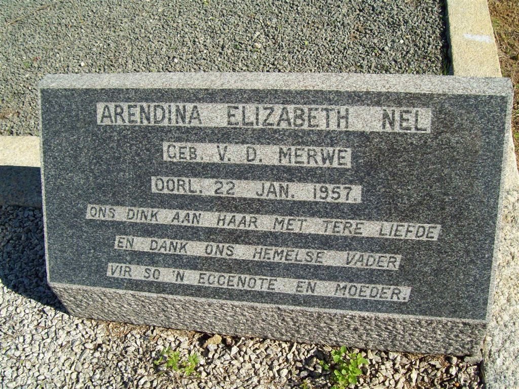 NEL Arendina Elizabeth nee V.D. MERWE -1957