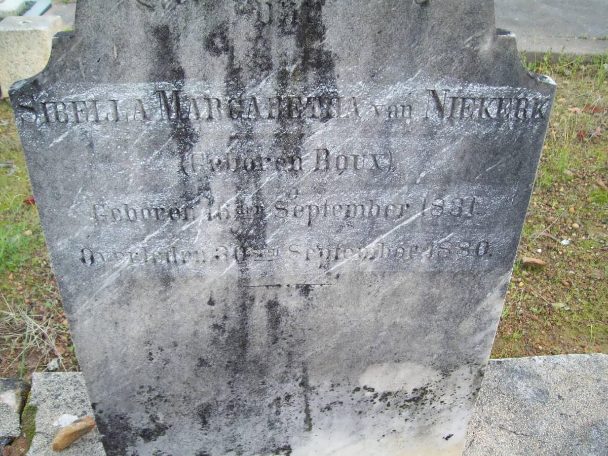 NIEKERK Sibella Margaretha, van nee ROUX 1831-1880