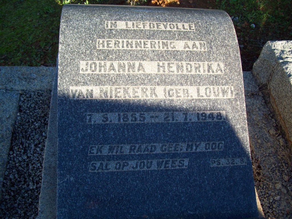 NIEKERK Johanna Hendrika, van nee LOUW 1855-1948