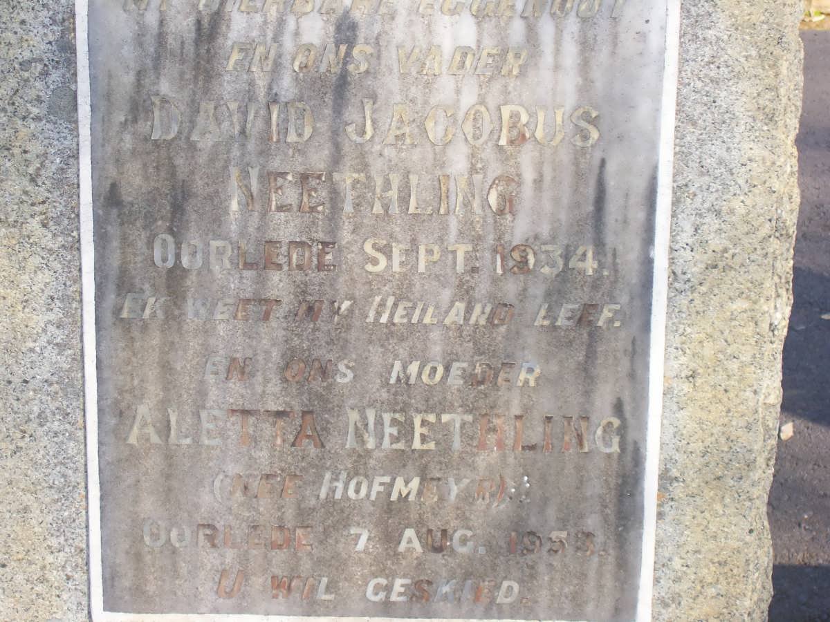 NEETHLING David Jacobus -1934 &amp; Aletta HOFMEYR -1953
