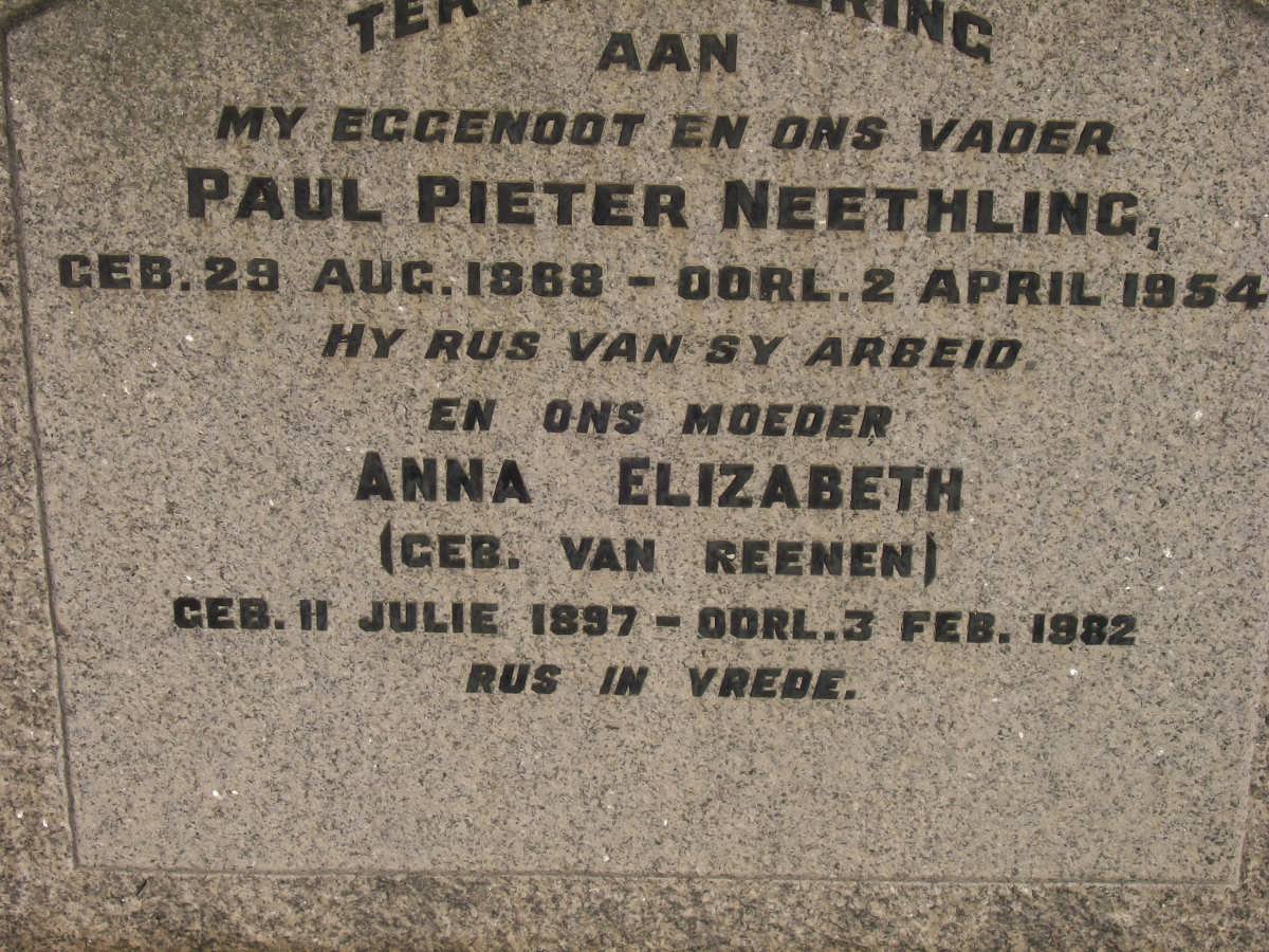 NEETHLING Paul Pieter 1868-1954 &amp; Anna Elizabeth VAN REENEN 1897-1982