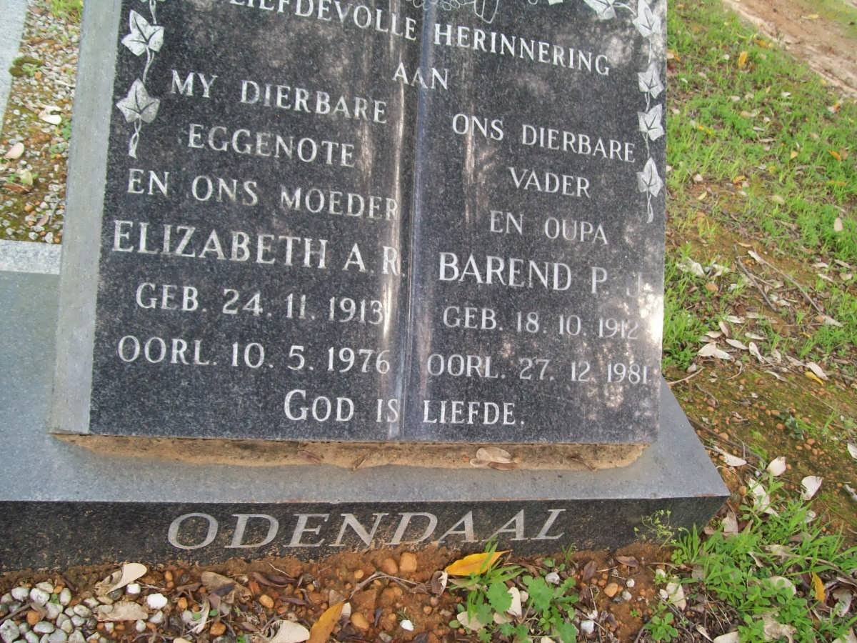 ODENDAAL Barend P. 1912-1981 &amp; Elizabeth A.R. 1913-1976