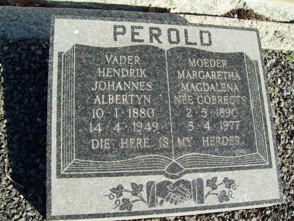 PEROLD Hendrik Johannes Albertyn 1880-1949 &amp; Margaretha Magdalena GOBREGTS 1890-1977