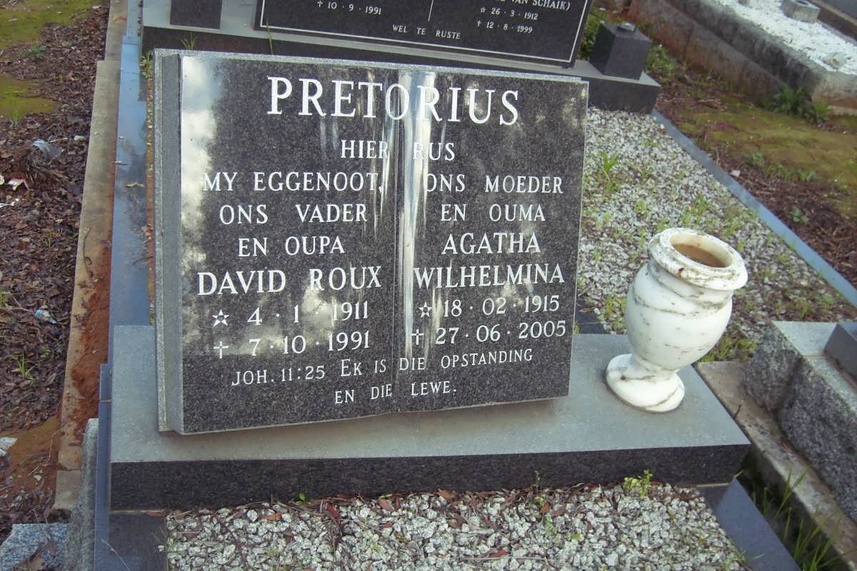 PRETORIUS David Roux 1911-1991 &amp; Agatha Wilhelmina 1915-2005