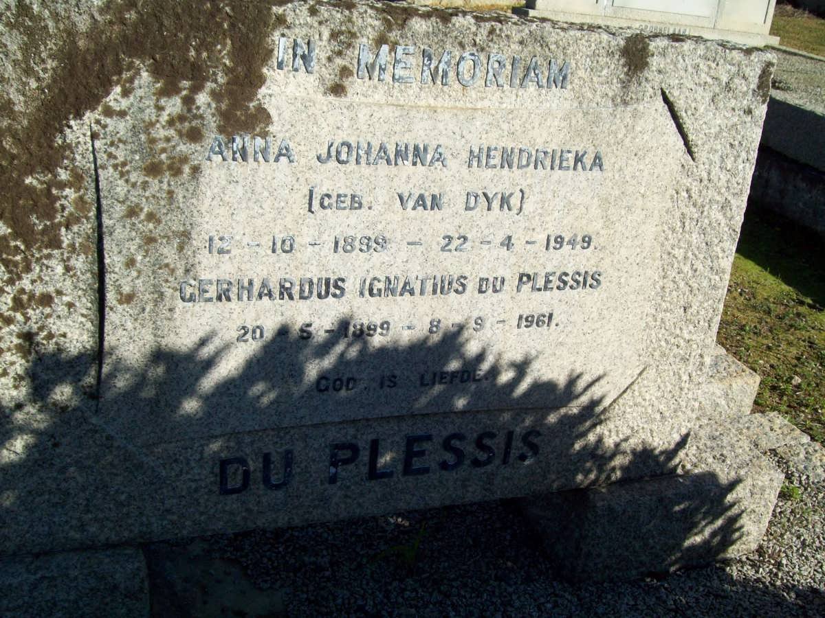 PLESSIS Gerhardus Ignatius, du 1899-1961 &amp; Anna Johanna Hendrieka VAN DYK 1899-1949