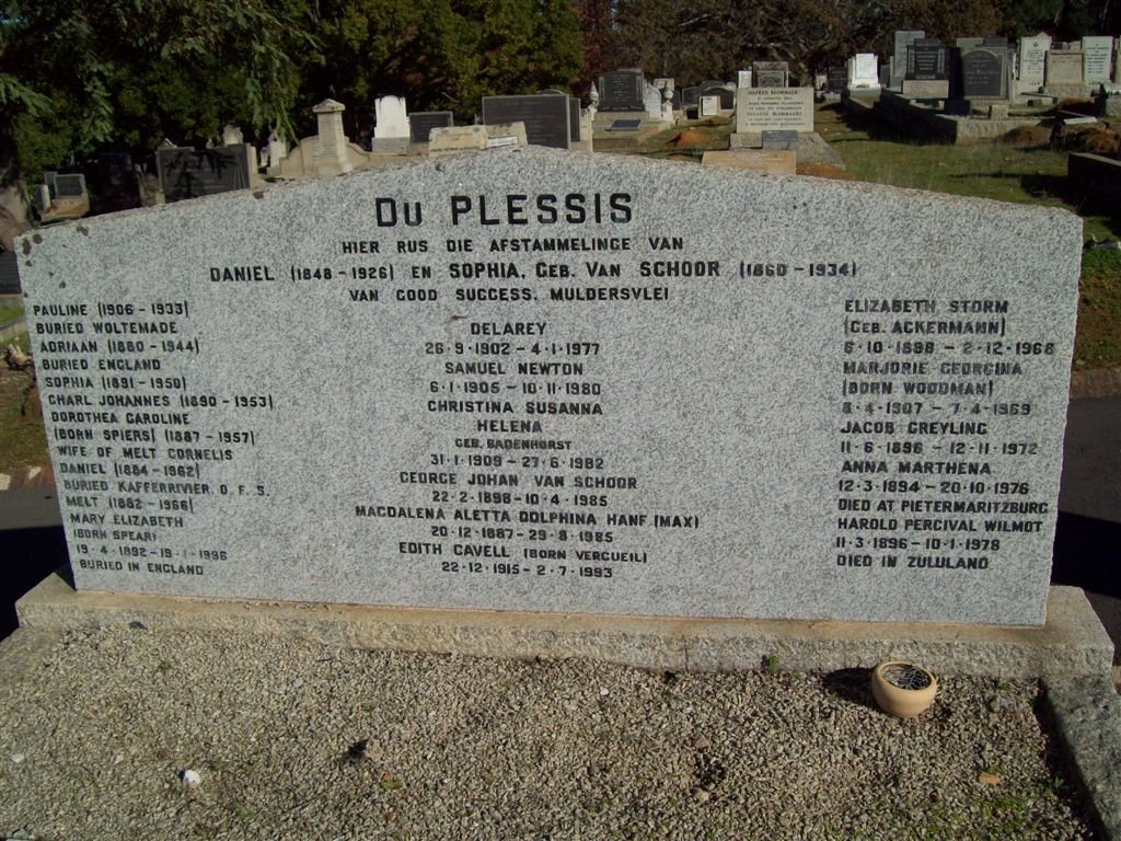 PLESSIS Daniel, du 1848-1926 &amp; Sophia VAN SCHOOR 1960-1934