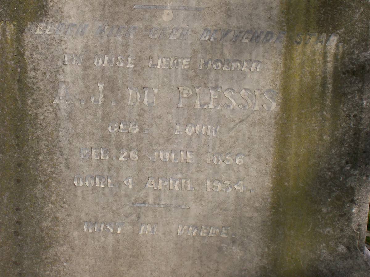 PLESSIS G.S., du 1948-1922 &amp; A.J. LOUW 1856-1934