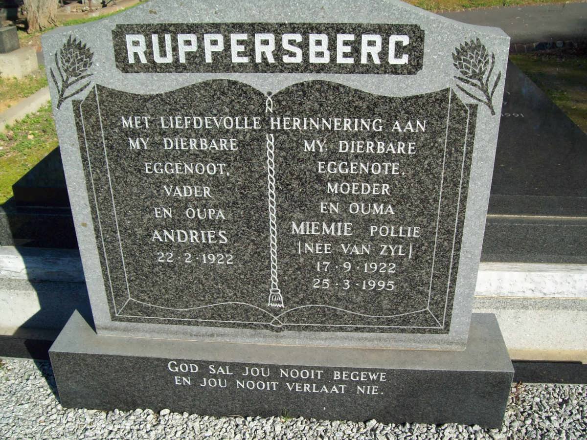 RUPPERSBERG Andries 1922- &amp; Miemie VAN ZYL 1922-1995