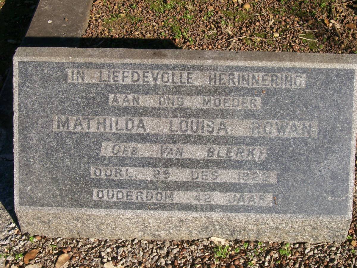 ROWAN Mathilda Louisa nee VAN BLERK -1929
